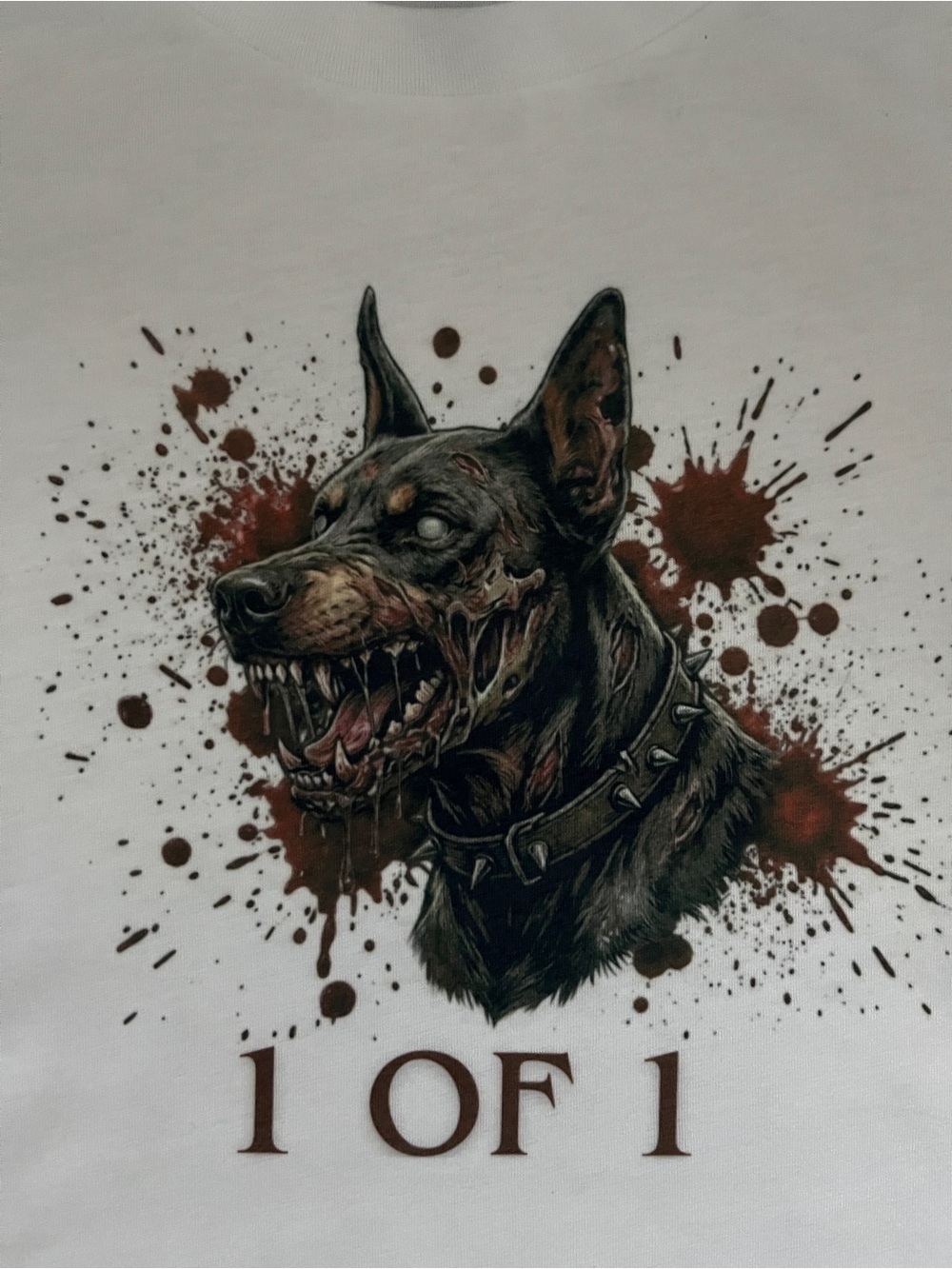 Doberman Zombie Blood Splatter 1 OF 1 White T Shirt Bella Canvas